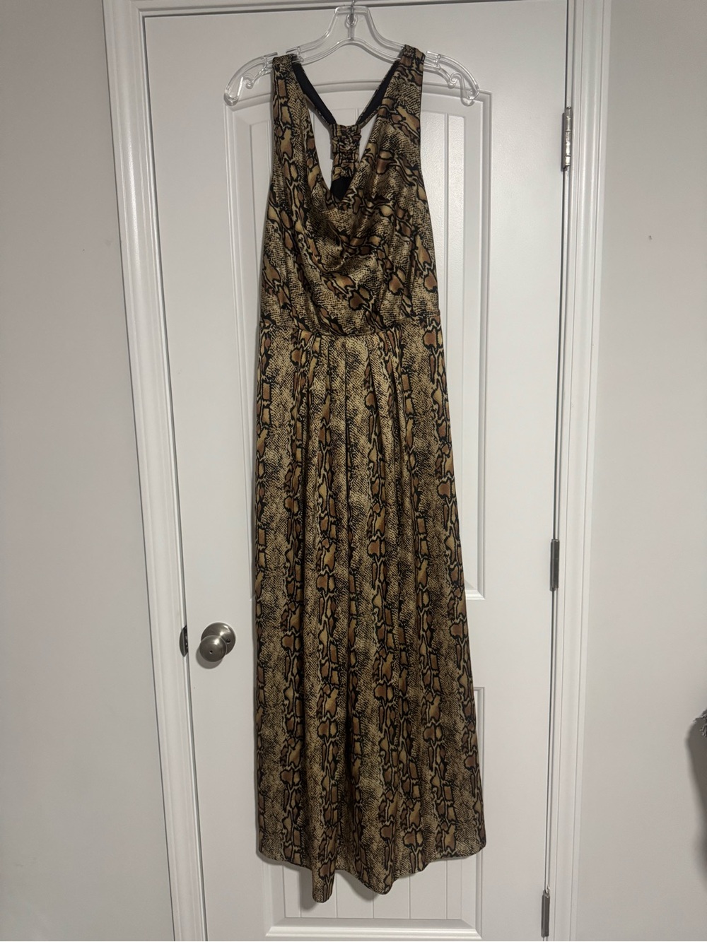 Sleeveless Snake-Print Maxi Dress in Brown
